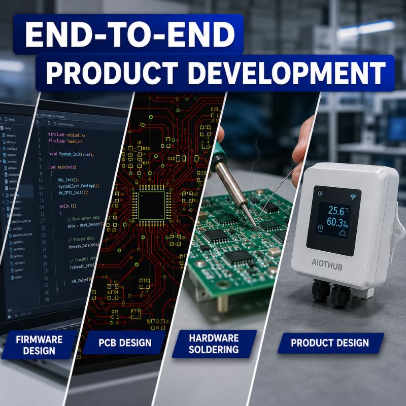 End-to-end product engineering — concept to production hardware and software