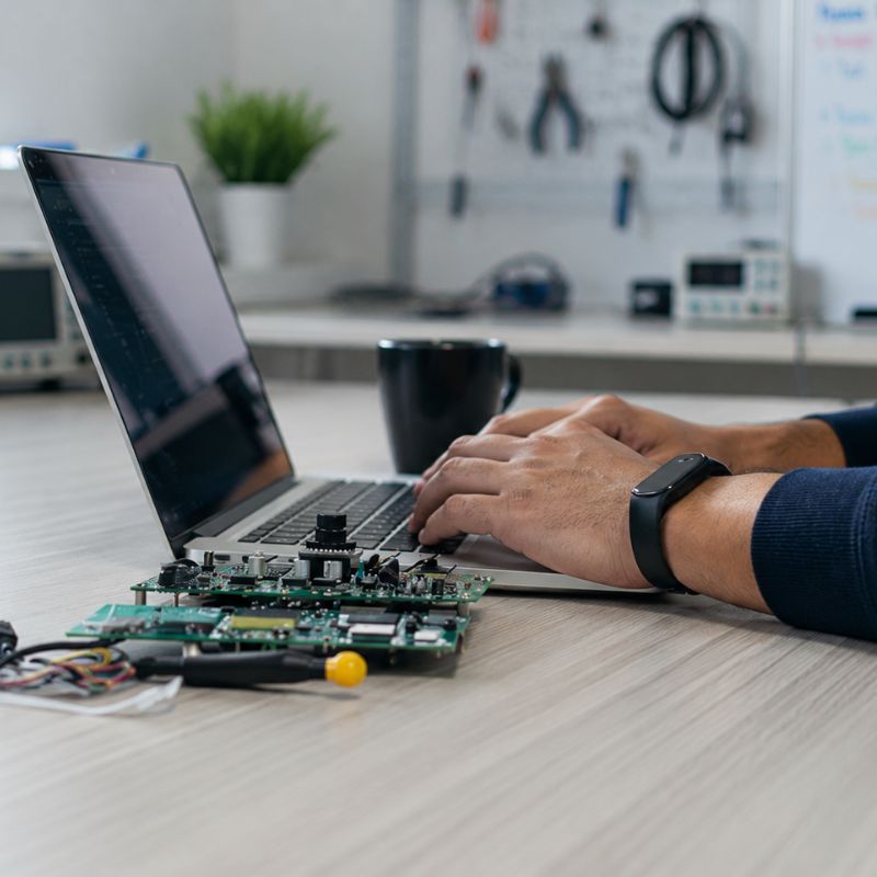 Firmware development workspace with embedded programming and hardware tools